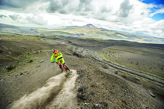 Eric Porter Mountain Biking on a Trail on a Rainy Day Around Refuge Cotopaxi in Equador