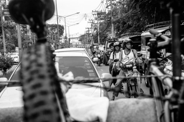 The view out of the back of the pickup truck in Chiang Mai, Thailand with Andrew Whiteford.