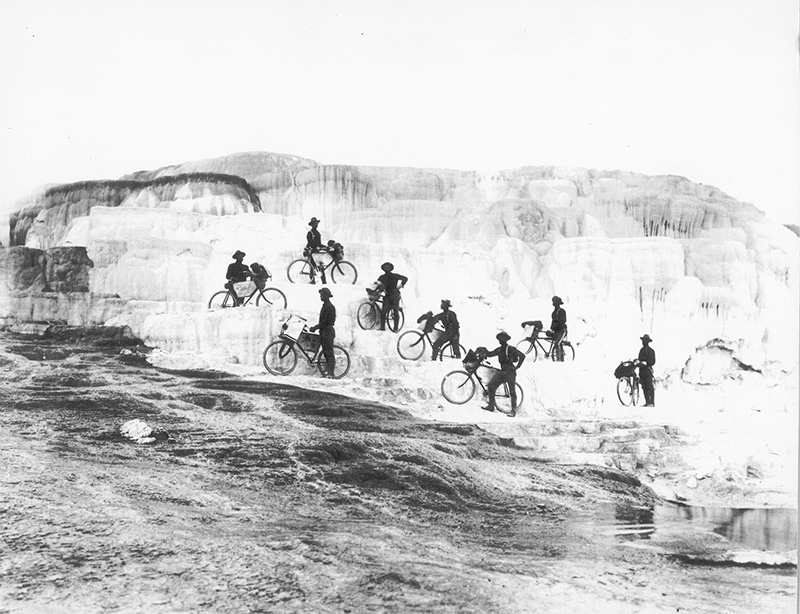 25th Infantry Bicycle Corps at Minerva Terrace, Yellowstone National Park, 1896- Courtesy Montana Historical Society